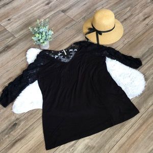 NEW Toto Collection Black Lace Sleeve Top Size 5X